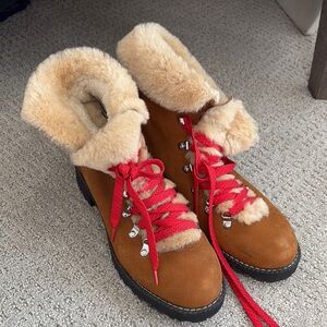 J. Crew Brown and Red Winter Boots with Plush Lining and Sturdy Sole
